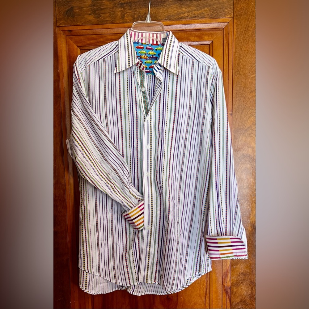 Robert Graham Striped  Mini‎ Cooper Sport Shirt Flip Cuff Striped Size M